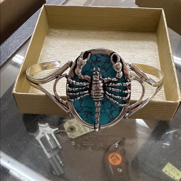 Silver Scorpion Cuff Bracelet with Turquoise Stone - Picture 1 of 4